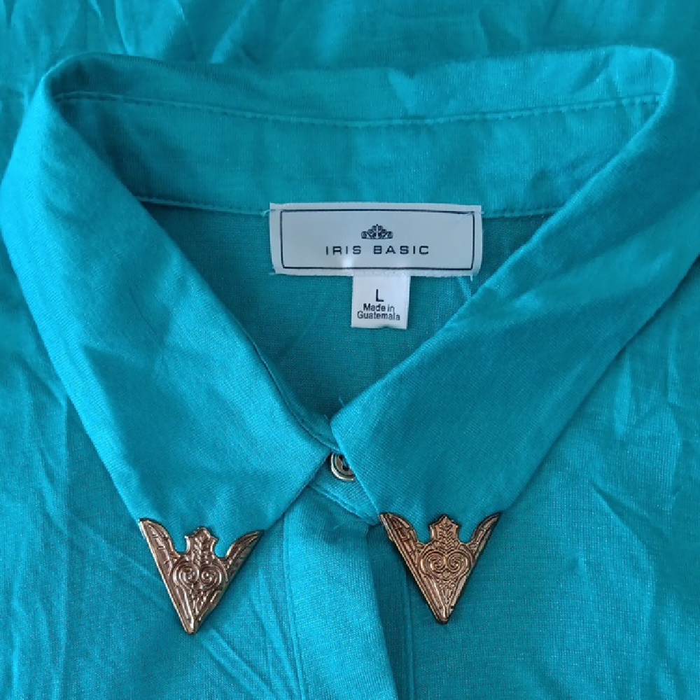 Iris Basic Teal Sleeveless Button-Down Blouse - image 5